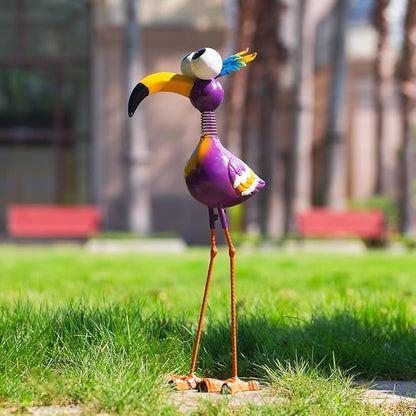 Metal Funny Bird Garden Statues Outdoor Decor, Purple Crane Yard Sculptures Art Decoration for Home Outsiede Patio Lawn Backyard, Gift for Women Lovers Moms