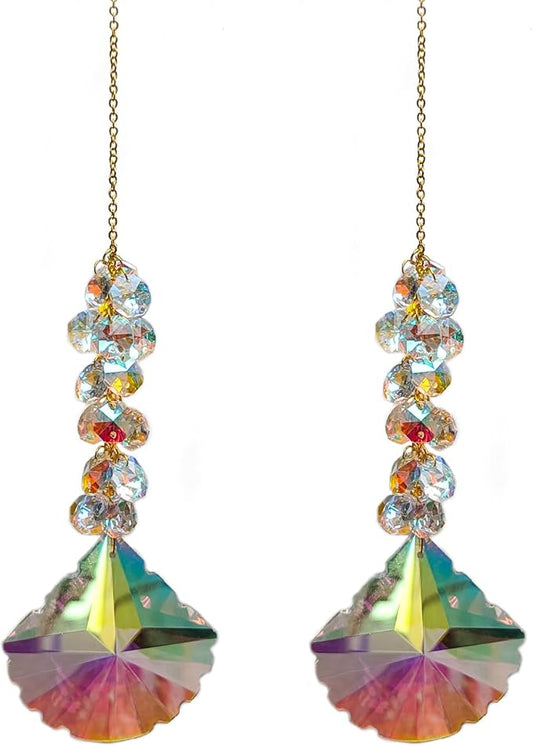 Crystal suncatchers, 76mm Axe AB auraro Crystals Sun Catchers with Crystals Chandelier Beads,Hanging Window Suncatchers, Rainbow Make for car,Ceiling,Wedding, Party, Mom,Daughter Gift(2 pcs)