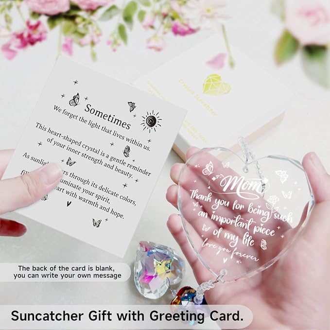 Crystal Suncatcher for Mom, Birthday Gifts from Daughter Son, Personalized Mother's Day Christmas Thanksgiving Present, Window Hanging Ornament for Home Garden Decor