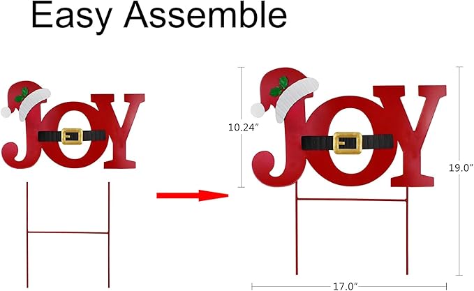 Christmas Joy Garden Stake, Metal Joy Sign Hanging Wall Decor, 19"H Xmas Yard Sign Merry Christmas Outdoor Decorations for Garden Lawn Patio Lawn Pathway (red joy)
