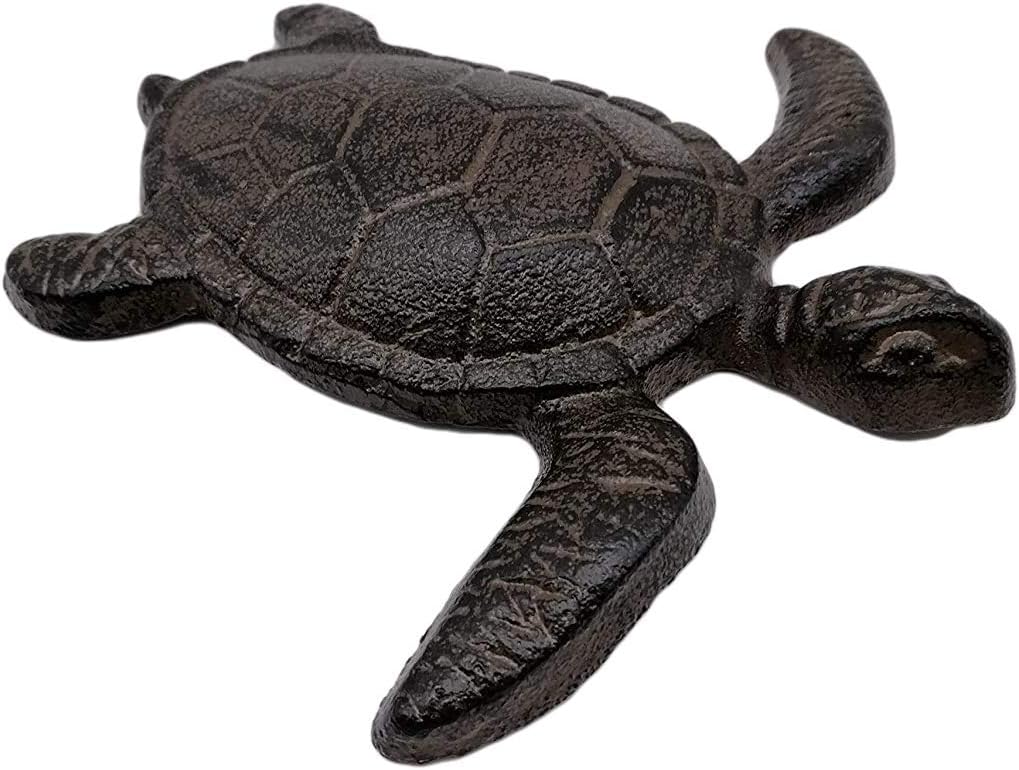 Comfy Hour Heavy Duty Cast Iron Sea Turtle Figurine, Decorative Ocean Turtle Statue for Garden, Patio & Beach House Decor, Vintage Brown Coastal Accent for Bathroom & Office, 1 pc