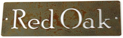 Classic Metal Garden Markers Clearance Items 20 to 33 Inches Tall (Red Oak Hanger with holes at sides, Naturally Rusted)