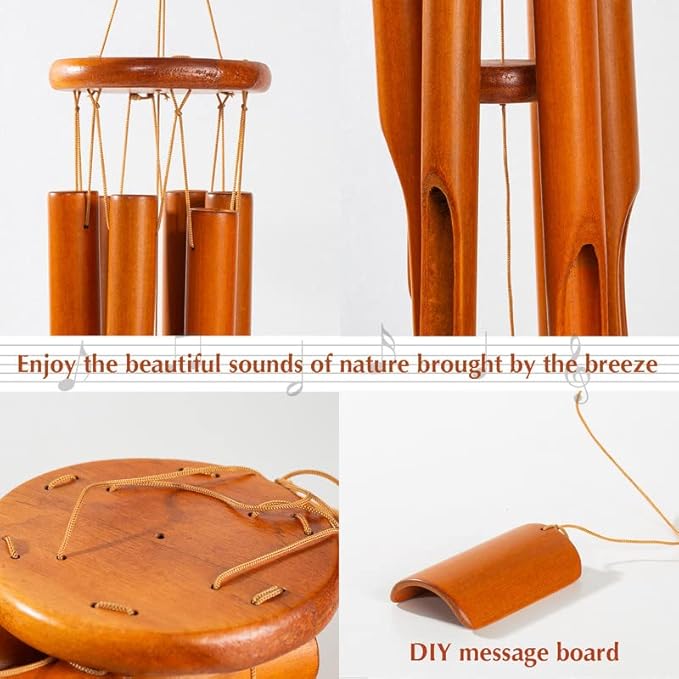 Wooden Wind Chimes Outdoor/Indoor, Natural Bamboo Wind Chimes with Beautiful Deep Tone for Garden/Home Decor 30 Inches, Brown