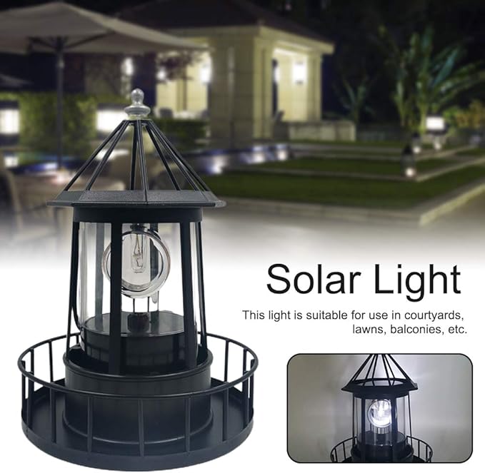 LED Solar Powered Lighthouse, 360 Degree Rotating Lighthouse Lamp, IP65 Waterproof LED Solar Lighthouse Lamps Towers Statue Lights for Outdoor Garden Pathway Patio