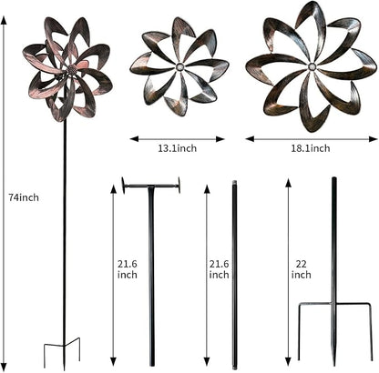 GUAGUA Classical Metal Wind Spinner Outdoor, 360 Degrees Swivel Wind Spinners for Yard and Garden, 74 in Wind Sculptures Willow Leaves Patio Decor (Bronze)