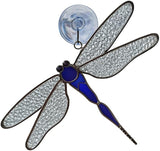 SassyXpressions Blue Dragonfly Stained Glass Suncatcher – 7 x 5.5 Inch Window Hanging – Real Stained Glass Plated with a Silver Finish – Blue Dragonfly Ornament