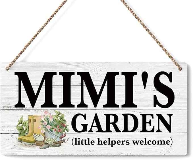Mimi Gifts Outdoor Garden Wooden Sign Decor, Indoor Garden Decoration Hanging Signs 12x6 Inches, Outdoor Porch Yard Wall Art Decor Sign, Mother's Day Gifts Birthday Gift for Mom Grandma