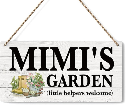 Mimi Gifts Outdoor Garden Wooden Sign Decor, Indoor Garden Decoration Hanging Signs 12x6 Inches, Outdoor Porch Yard Wall Art Decor Sign, Mother's Day Gifts Birthday Gift for Mom Grandma