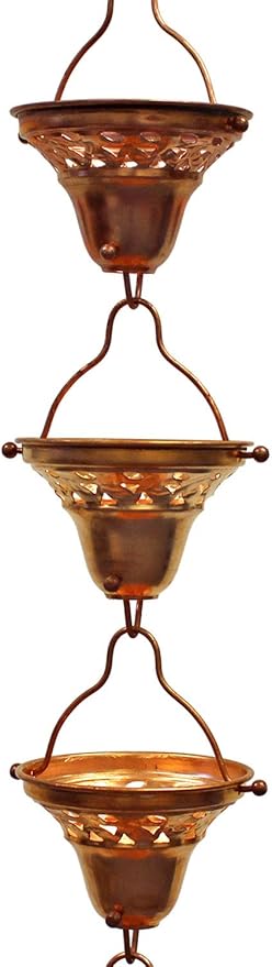 Nutshell Stores Florence Cup Copper Rain Chain with Installation Kit (13 Foot)