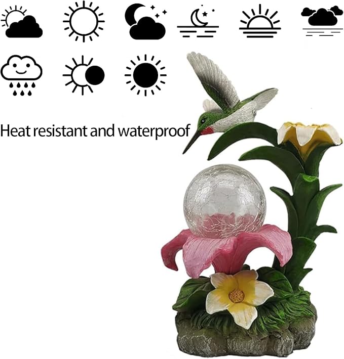 Eletina Resin Hummingbird Solar Light with Flower Garden Decorations,Waterproof Statues and Figurines Light Garden Art for Patio Lawn Yard Decorations (Resin Hummingbird Solar2)