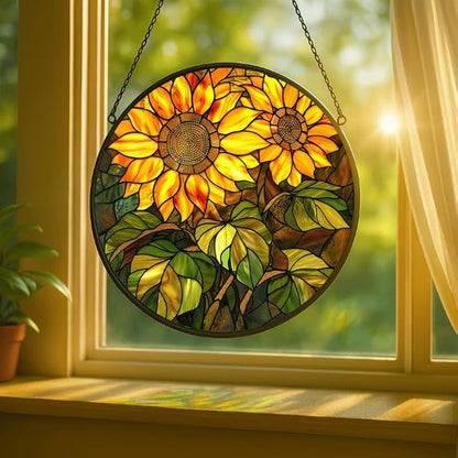 Stained Glass Window Hanging - 7.8in Colorful Bird in Floral Garden Sun Catchers Indoor Stained Glass Panels Wall Decor for Mom,Wife,Lovers,Festive