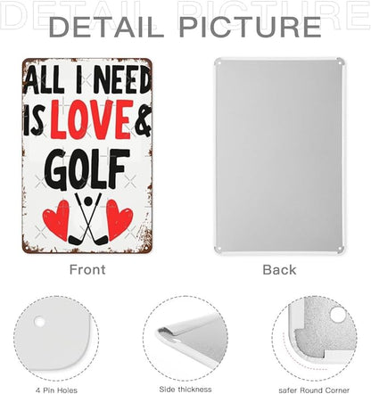 Vintage Metal Tin Sign All I Need Is Love And Golf 8x12 Inches Retro Wall Decor for Home,Garden,Patio,Office,Kitchen,Bedroom,Funny Quotes and Gothic Designs