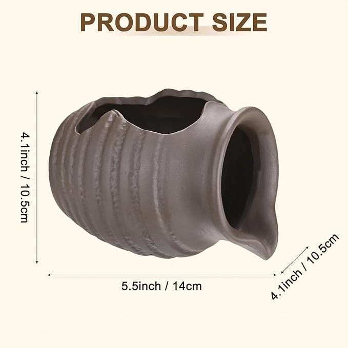 M METERXITY Ceramic Garden Fountain Spitter, Clay Pot Ecological Tank for Pond/Backyard Water Feature/Cave Waterfall/Landscaping, DIY Water Flow Jar Hydroponic Vase [5.5in, Vintage Brown]