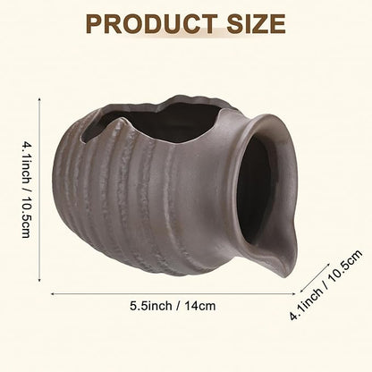 M METERXITY Ceramic Garden Fountain Spitter, Clay Pot Ecological Tank for Pond/Backyard Water Feature/Cave Waterfall/Landscaping, DIY Water Flow Jar Hydroponic Vase [5.5in, Vintage Brown]