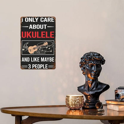 patio wall decor Warning Ukuleles vintage signs metal Indoor Retro Tin Plaque with Funny Life Quotes for Home,Cafe,Office & Yard 8X12inch
