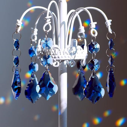 20pcs Maple Leaf Crystal Chandelier Prisms Pendant Replacement Connected Crystal Glass Octagon Beads Hanging Chandelier Decoration 38mm (Mid Blue)
