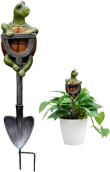 Outdoor Resin Garden Statue with Shovel, Handcrafted Frog Dwarf Rabbit Turtle Figurines for Lawn Decor, Weather-Resistant Yard Sculpture Art, Garden Ornament for Patio Lawn Landscape (Dark Green)