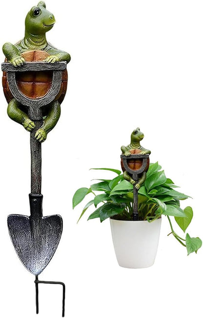 Outdoor Resin Garden Statue with Shovel, Handcrafted Frog Dwarf Rabbit Turtle Figurines for Lawn Decor, Weather-Resistant Yard Sculpture Art, Garden Ornament for Patio Lawn Landscape (Dark Green)