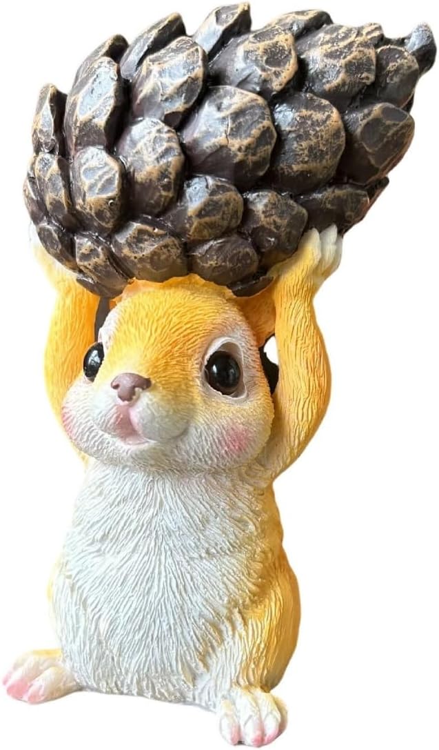Squirrel Garden Statue with Pine Cone, Resin Figurine for Indoor Outdoor Decor, Whimsical Animal Ornament for Home, Patio, Yard