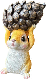 Squirrel Garden Statue with Pine Cone, Resin Figurine for Indoor Outdoor Decor, Whimsical Animal Ornament for Home, Patio, Yard