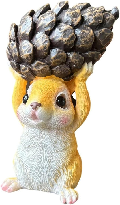 Squirrel Garden Statue with Pine Cone, Resin Figurine for Indoor Outdoor Decor, Whimsical Animal Ornament for Home, Patio, Yard