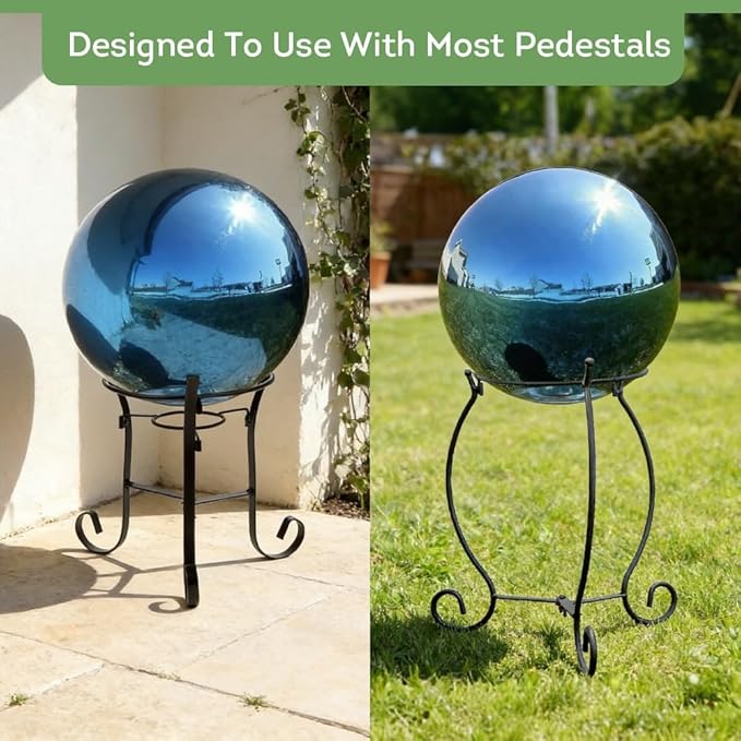 Lily's Home Stainless Steel Gazing Globe Mirror Ball, Colorful and Shiny Addition to Any Garden or Home. Blue. (12 Inch)