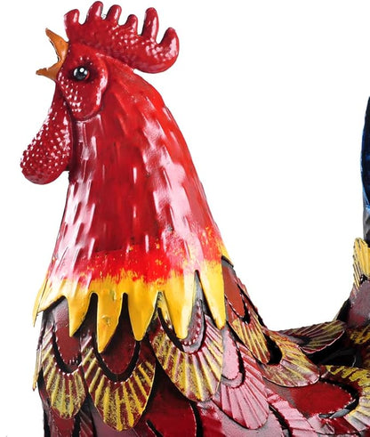 Metal Rooster Statue Garden Chicken Sculpture Decoration Metal Yard Art for Yard Outdoor Indoor Decoration (#B)