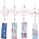 Falytemow Japanese Wind Chimes Set Romantic Flower Wind Bells Handmade Glass Japanese Style Pendant for Outdoor or Indoor Home Decors Pack of 4