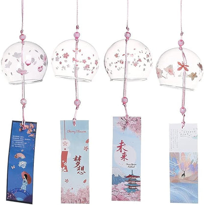 Falytemow Japanese Wind Chimes Set Romantic Flower Wind Bells Handmade Glass Japanese Style Pendant for Outdoor or Indoor Home Decors Pack of 4
