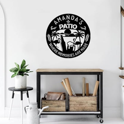 MeMate Patio Sign Outdoor Decor, Personalized Metal Sign for Backyard, Patio, Custom Name Signs for Garden Porch, Deck, Flamingo Beer Large Metal Sign for Outside, Housewarming Gifts