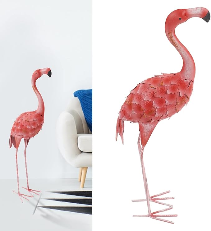 Lifelike Iron Flamingo Garden Statue - Colorful Painting, Perfect Garden Decoration for Lawn, Terrace, and Backyard