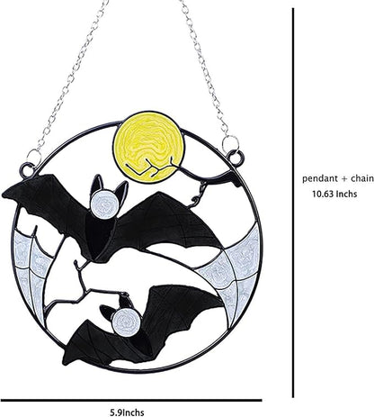 Stained Enamel and Metal Bat Moon Suncatcher Panel Window Wall Hanging Ornaments Sun Catcher Door Home Decor Gifts for Women Men