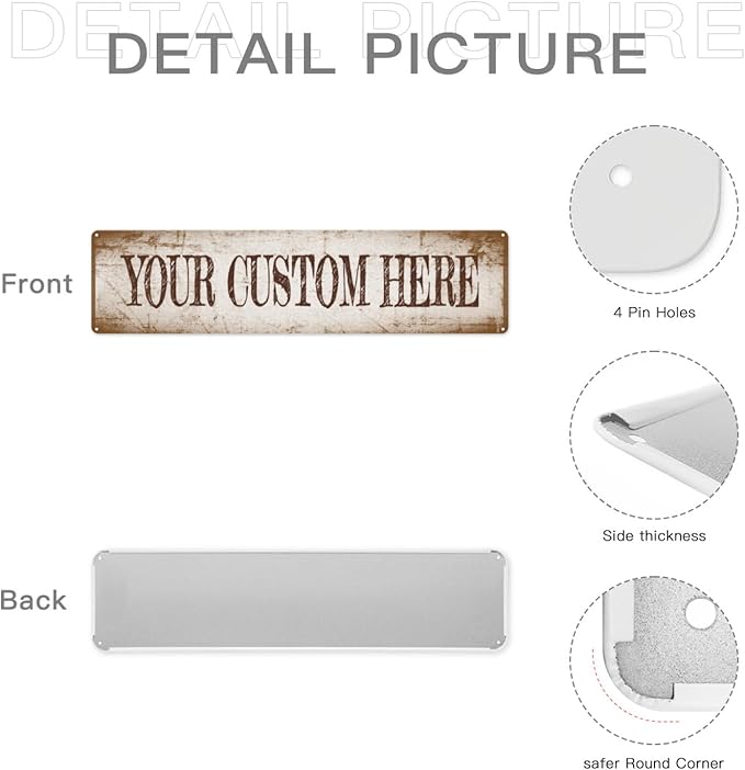 Generic Custom Metal Sign Personalized Street Signs, 4x16in, Aluminum, Vintage Style, Horizontal, Wall Mount, Home, Office, Outdoor, Warning, Directional, Decorative