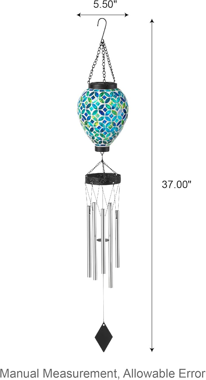 Glitzhome 26" H Garden Wind Chimes Outdoor, Solar LED Outdoor Garden Lighting with Unique Memorial Sympathy, Solar Hanging Glass Ball Wind Chimes for Patio, Garden, Outdoor Home Decor