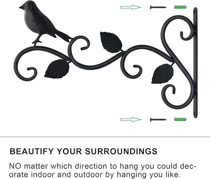 JIALAI HOME Hanging Plants Bracket 12" Bird Planter Outdoor Hooks Hangers for Flower Baskets Pot Bird Feeder Wind Chimes Lanterns Patio Garden Outdoor Indoor Metal Black, 2 Pack