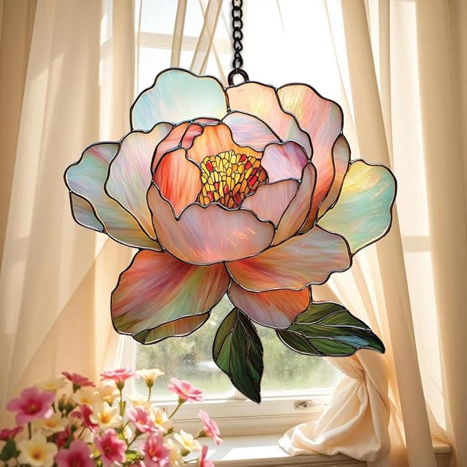 Peony Acrylic Suncatcher Birth Flower Faux Stained Window Hanging Birthday Gift Garden for Her Suncatchers Indoor Window Suncatchers Windows Decor Outdoor