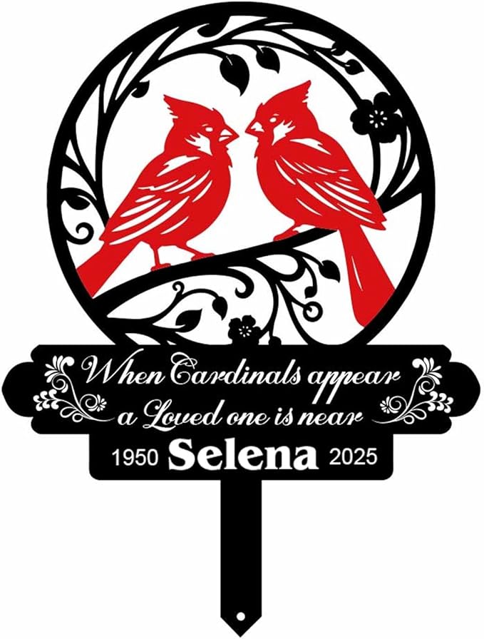 Personalized Cemetery Memorial Metal Stakes, Cardinals Memorial Grave Markers,Graden Decorations for Loss of Mother Father, Outdoor Sympathy Decor Gift