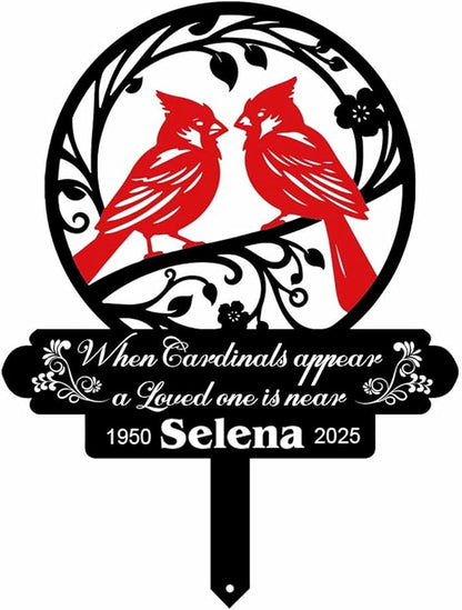 Personalized Cemetery Memorial Metal Stakes, Cardinals Memorial Grave Markers,Graden Decorations for Loss of Mother Father, Outdoor Sympathy Decor Gift