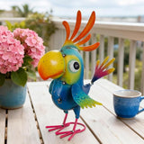 Metal Parrot Statue Outdoor Garden Decor,15" Bird Decor Yard Statue Decorations Outdoor,Funny Parrot Sculpture for Patio, Lawn, Backyard