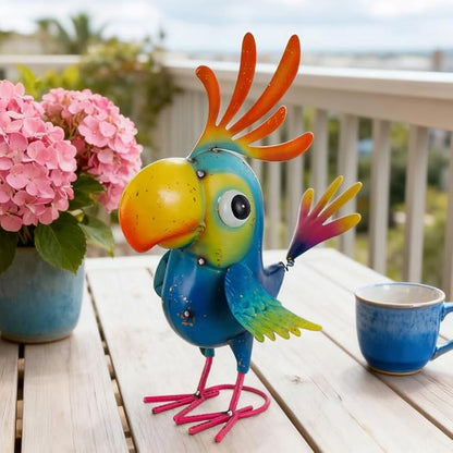 Metal Parrot Statue Outdoor Garden Decor,15" Bird Decor Yard Statue Decorations Outdoor,Funny Parrot Sculpture for Patio, Lawn, Backyard