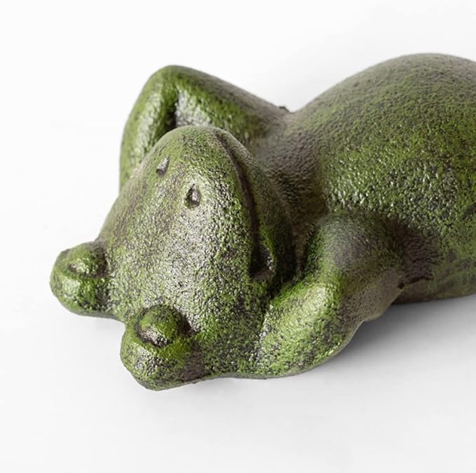 Cast Iron Lying Frog Statue Figurine Animal Decor,Decoration Ornaments for Home Garden,Green (Frog)