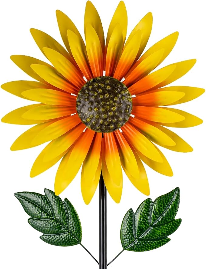 Sunflower Wind Spinners Outdoor,Double-Layer Windmill for Yard,Kinetic Wind Sculpture for Backyard Garden Patio Lawn Art Decor