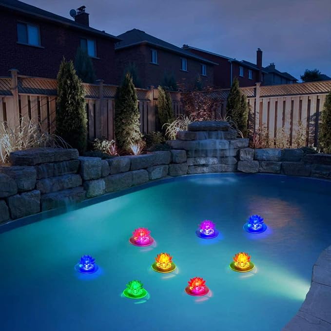pearlstar Solar Pond Lights Waterproof LED RGB Solar Floating Lights Swimming Pool Pond Floating Night Light Decorations (1 Pcs Lotus)