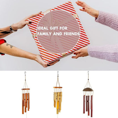 Wooden Wind Chimes Outdoor/Indoor, Natural Bamboo Wind Chimes with Beautiful Deep Tone for Garden/Home Decor 30 Inches, Brown