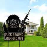 F Around & Find Out Dog Sentry Metal Dogs Silhouette Garden Stake with Middle Finger &Weapon Sign, FAFO Security Sign Middle Finger Dog Statue Decor for Outdoor Yard Patio (Poodle, 6 * 12")