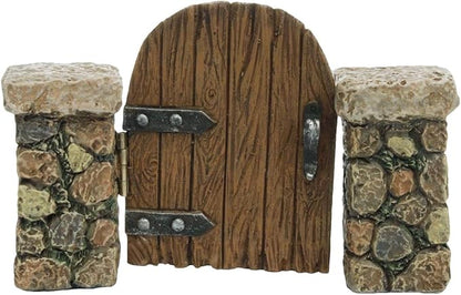 Treasure Gurus Miniature Stone Pillar Wood Gate Fairy Garden Ornament Dollhouse Decor Accessory