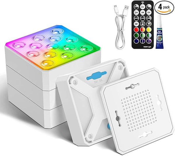 LOFTEK Rechargeable LED Pool Lights with Magnet & Remote, 13 LEDs Color Changing Underwater Pool Lights, Waterproof Swimming Pool Light for Pond, Bathtub, Vase, Fountain (4 Pack-Rechargeable-II)