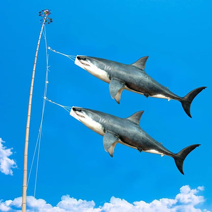 Flutesan Blue-gray 49 Inch Shark Wind Sock Heavy Duty Fish Windsock Outdoor Decor Fish Flag Hanging Decor for Outside Garden Boat Gone Fishing Party Beach Party Decoration