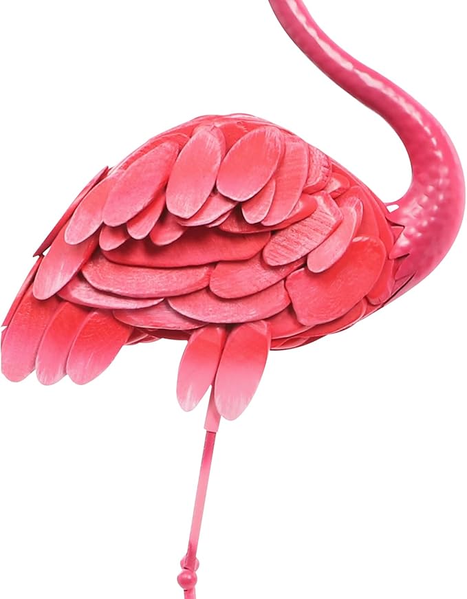 3Pcs Flamingo Outdoor Statues, Metal Flamingo Decorative Garden Sculpture with Stable Base Plate Standing Garden Statues for Home Patio Yard Display, 35", 42", 47" H, Pink