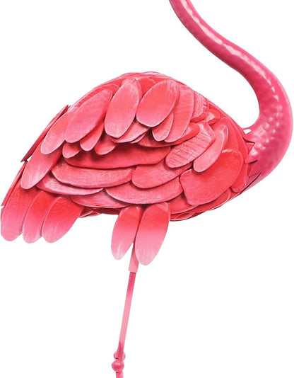 3Pcs Flamingo Outdoor Statues, Metal Flamingo Decorative Garden Sculpture with Stable Base Plate Standing Garden Statues for Home Patio Yard Display, 35", 42", 47" H, Pink
